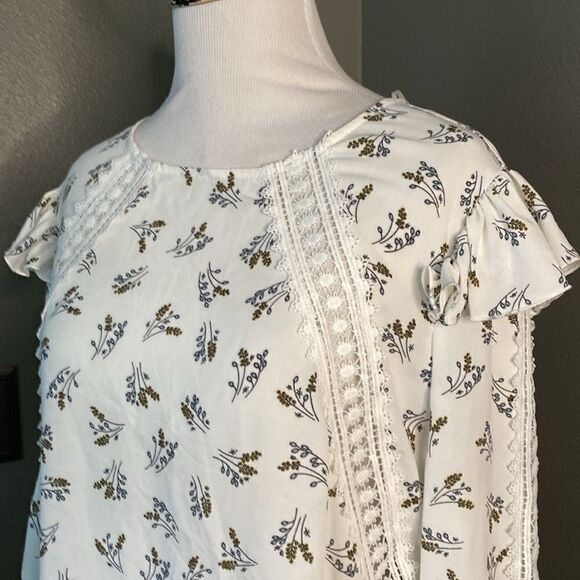 Nordstrom 1. State Women'S White Blue Floral Printed Embroidered Blouse Top NWT - Picture 4 of 15